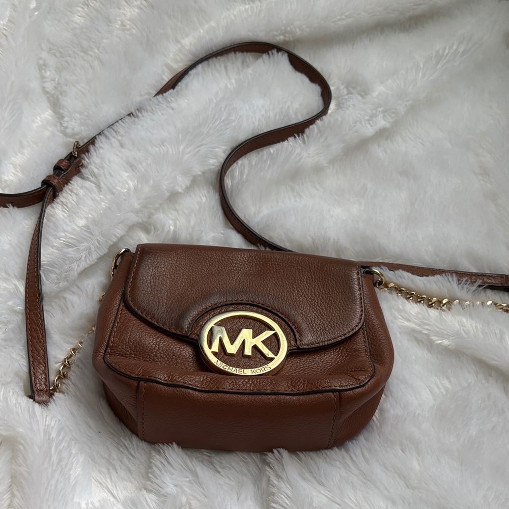 Michael Kors Tan Leather Crossbody Bag with Gold Logo